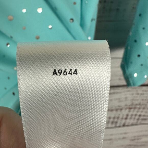 Womens Susan Graver Turquoise Metallic Silver Dot 3/4 Sleeve Liquid Knit Top 1X - Picture 7 of 7